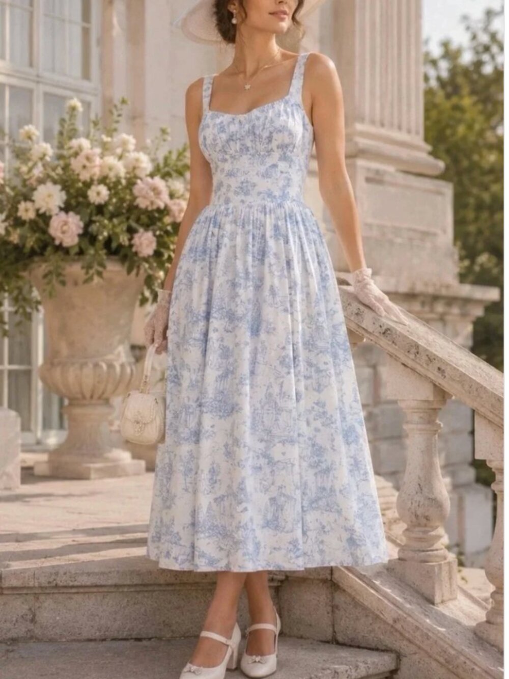 Bridgerton x Celebrity Pink Basque Toile Midi Dress Regencycore size XL